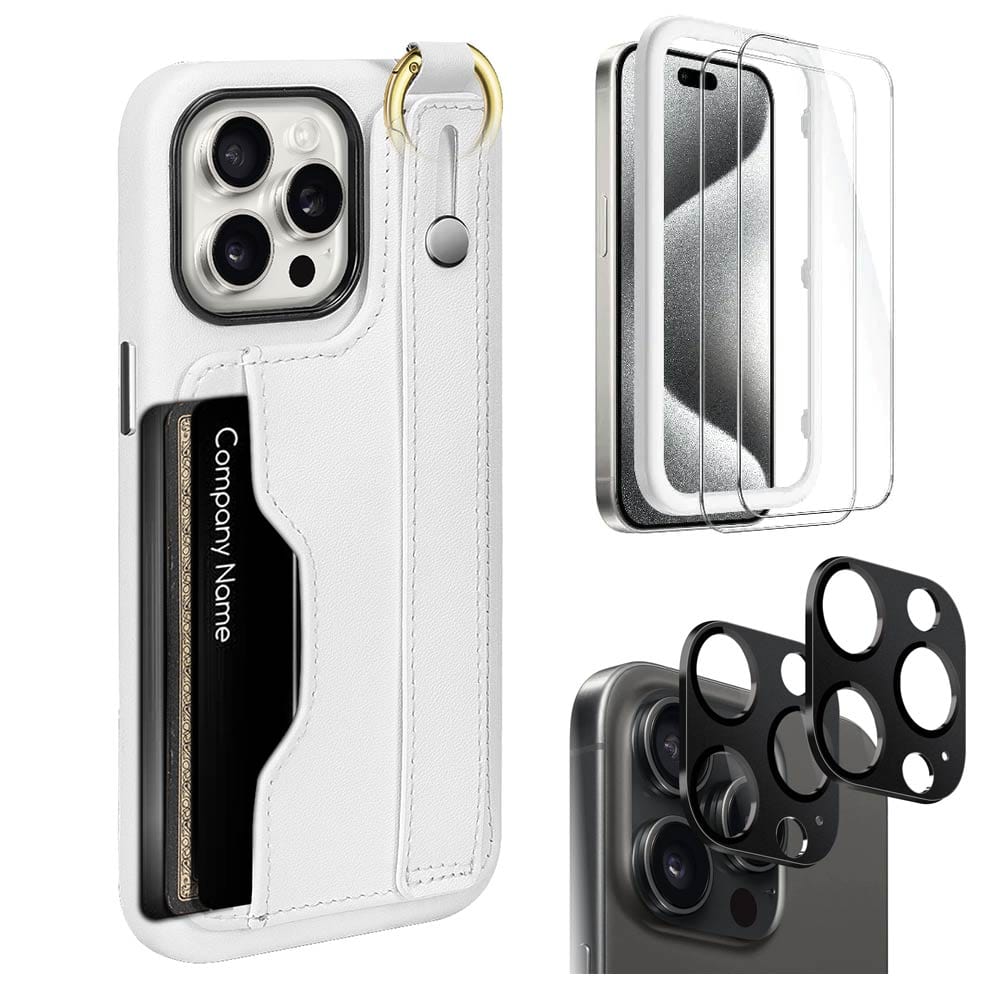 Indy Series Leather Wallet FingerGrip Case with Screen and Camera Protector - iPhone 15 Pro Max