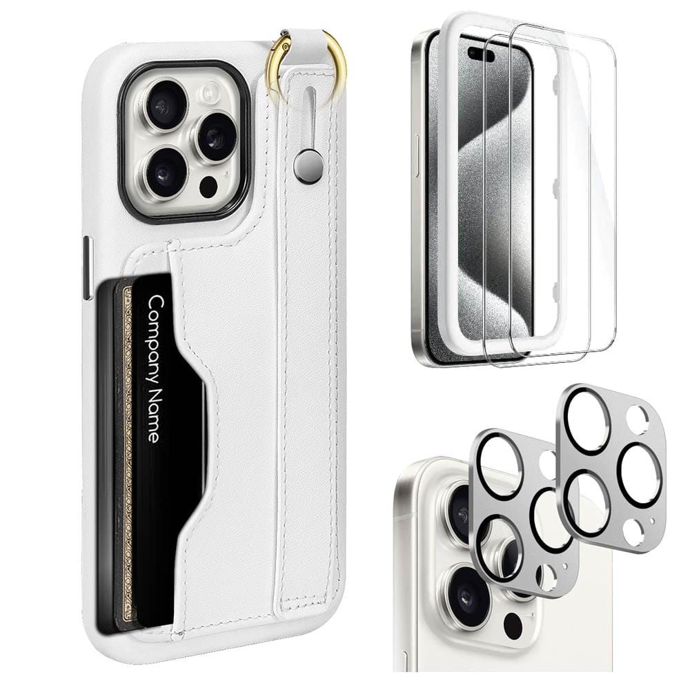 Indy Series Leather Wallet FingerGrip Case with Screen and Camera Protector - iPhone 15 Pro Max