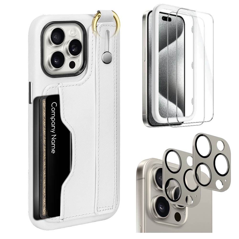 Indy Series Leather Wallet FingerGrip Case with Screen and Camera Protector - iPhone 15 Pro Max