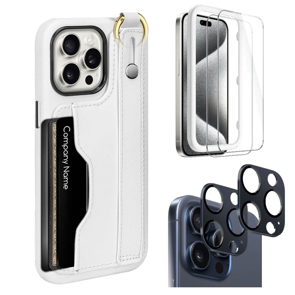 Indy Series Leather Wallet FingerGrip Case with Screen and Camera Protector - iPhone 15 Pro Max