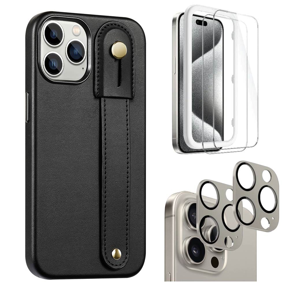 Indy Series Leather FingerGrip Case with Screen and Camera Protector - iPhone 15 Pro