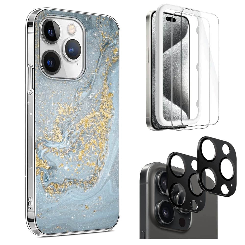 Inspire Series Blue Marble Case with Screen and Camera Protector - iPhone 15 Pro