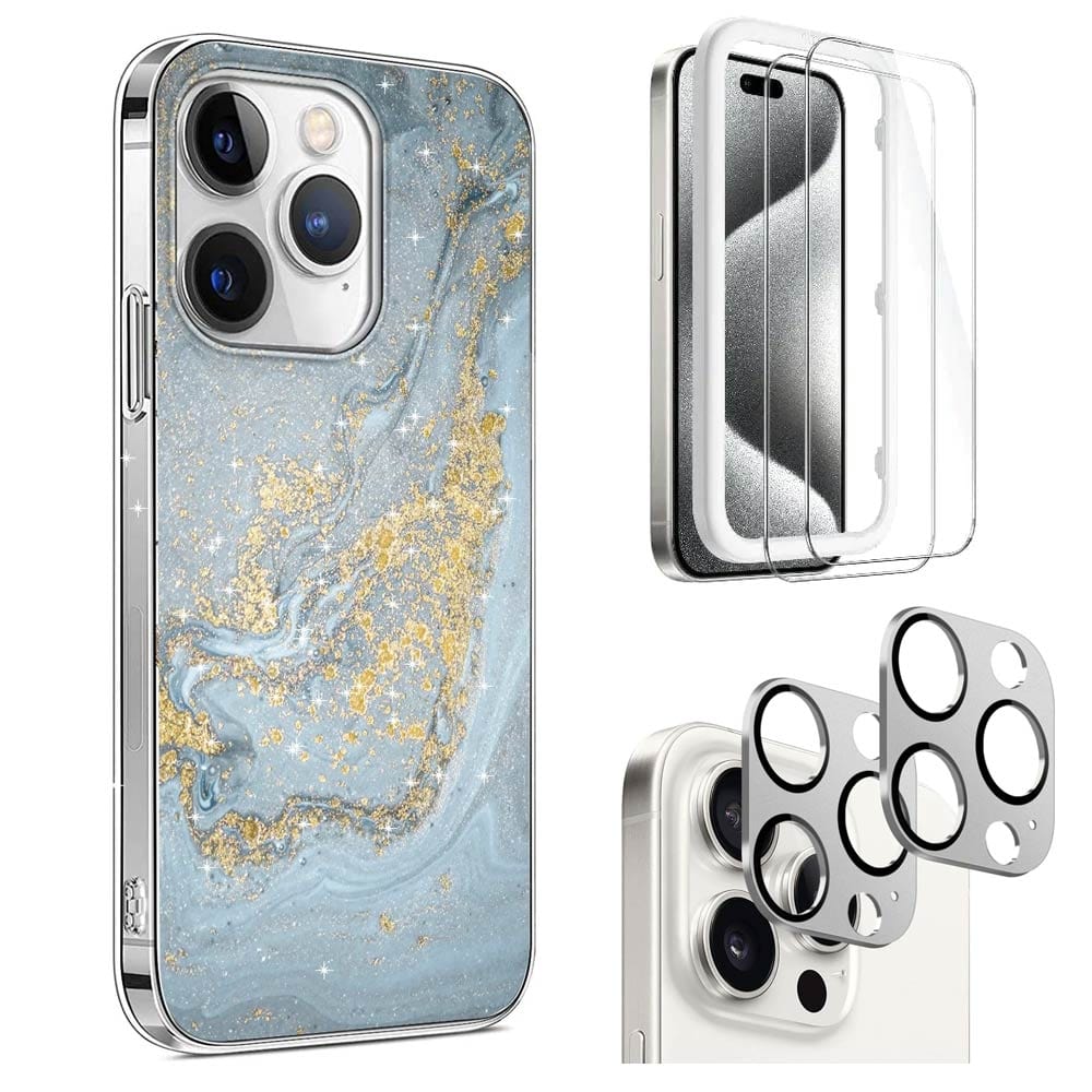 Inspire Series Blue Marble Case with Screen and Camera Protector - iPhone 15 Pro