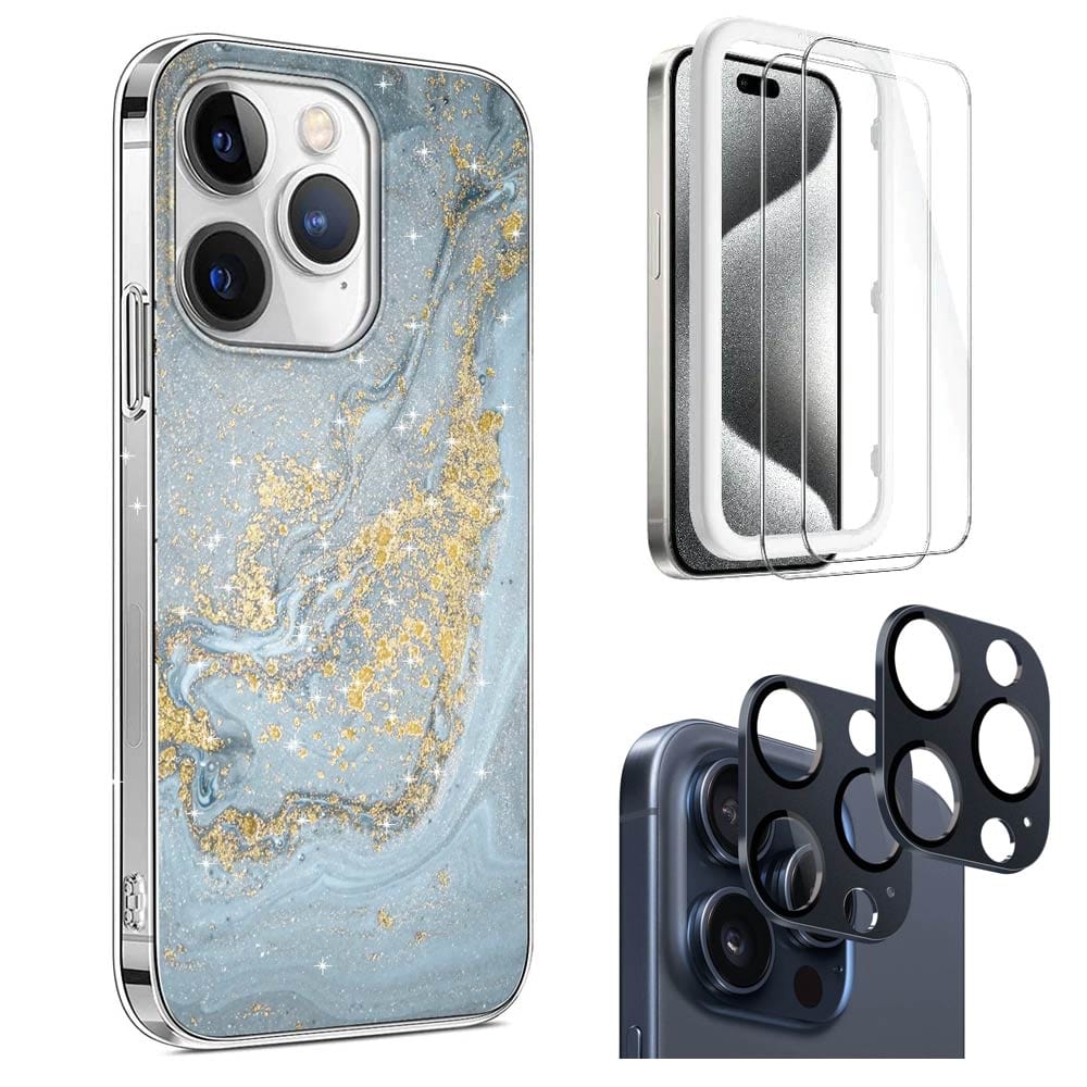 Inspire Series Blue Marble Case with Screen and Camera Protector - iPhone 15 Pro
