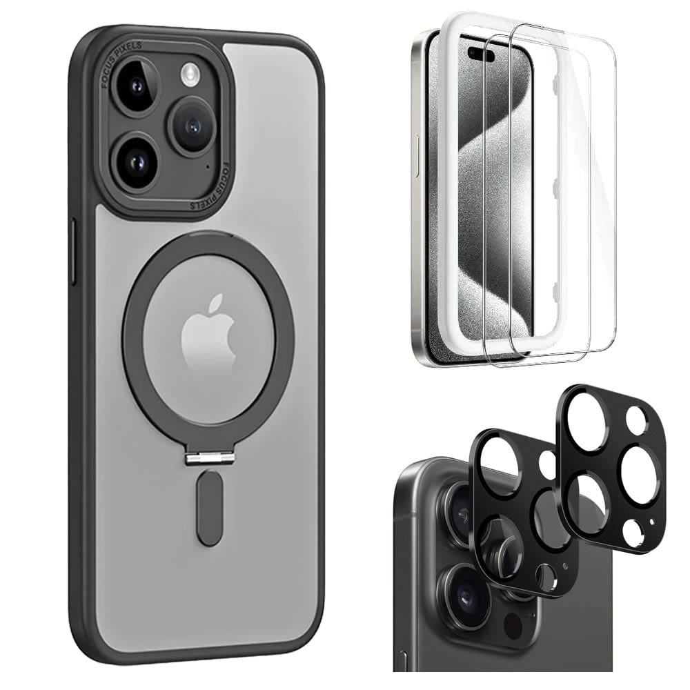 Venture Series Kickstand Case Clear with Screen and Camera Protector - iPhone 15 Pro Max