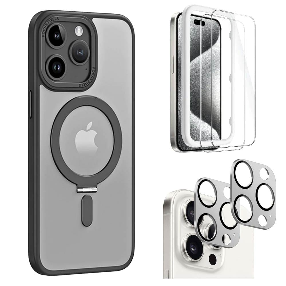 Venture Series Kickstand Case Clear with Screen and Camera Protector - iPhone 15 Pro Max