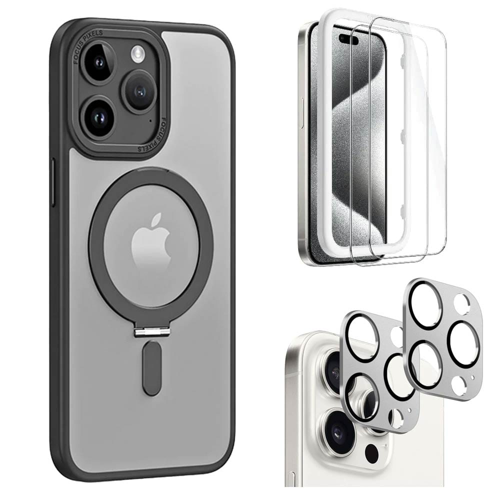 Hybrid-Flex Kickstand Case with Screen and Camera Protector - iPhone 15 Pro Max