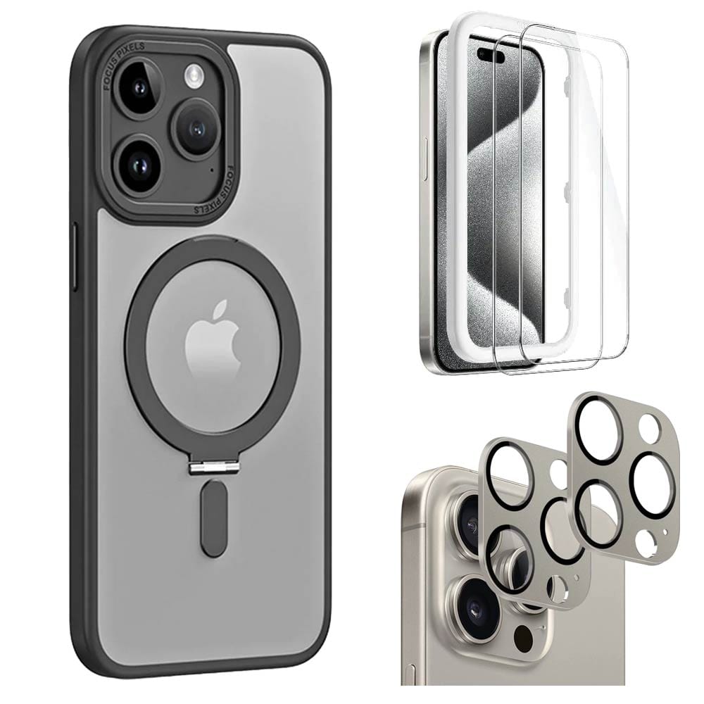 Venture Series Kickstand Case Clear with Screen and Camera Protector - iPhone 15 Pro Max