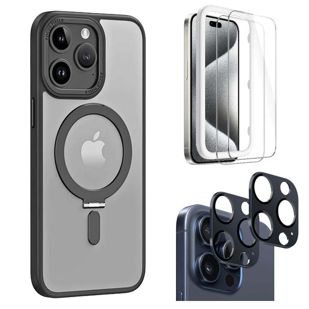 Venture Series Kickstand Case Clear with Screen and Camera Protector - iPhone 15 Pro Max
