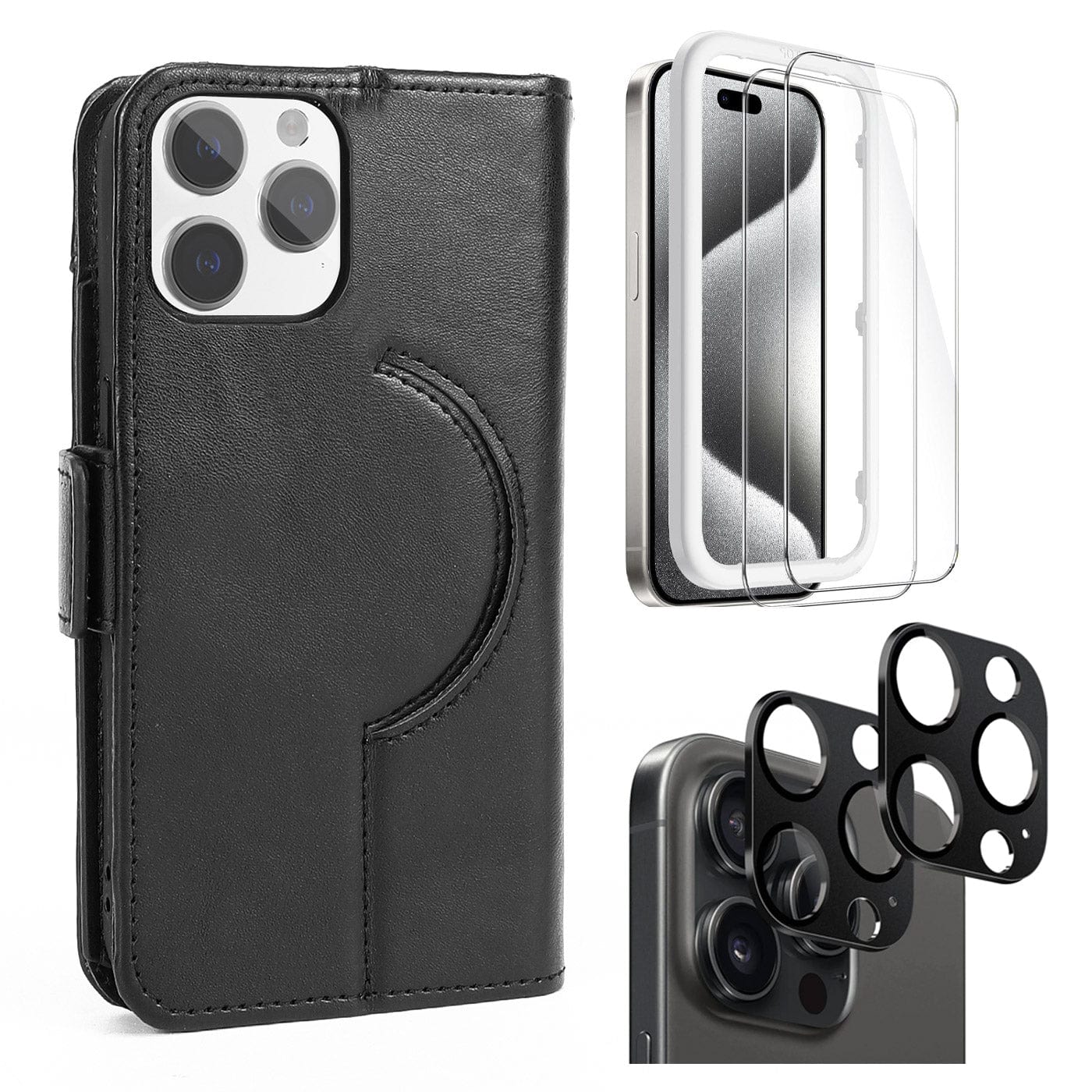 Indy Series Leather Wallet Case with Screen and Camera Protector - iPhone 15 Pro