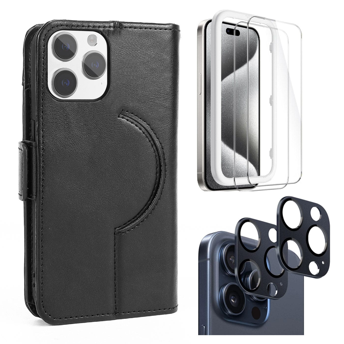 Indy Series Leather Wallet Case with Screen and Camera Protector - iPhone 15 Pro