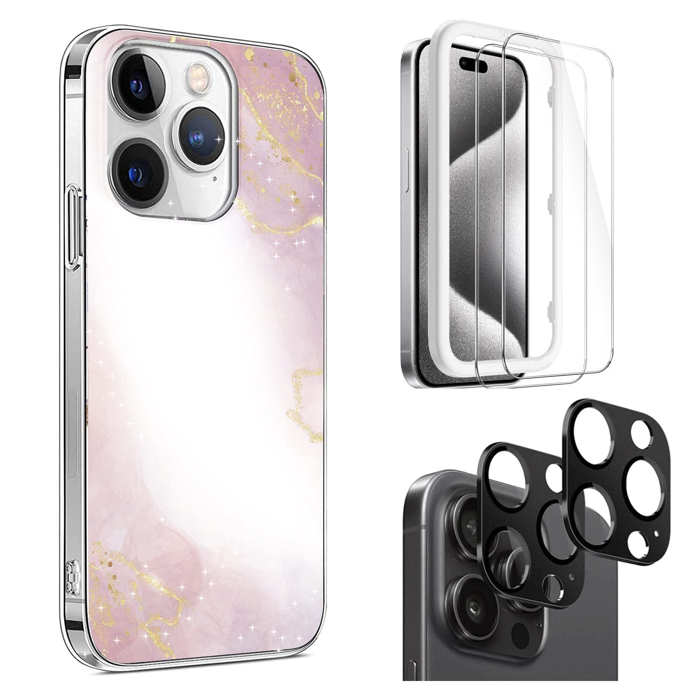 Inspire Series Pink Marble Case with Screen and Camera Protector - iPhone 15 Pro