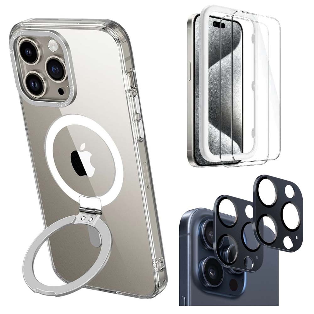 Venture Series Kickstand Magsafe Case Clear with Screen and Camera Protector - iPhone 15 Pro Max