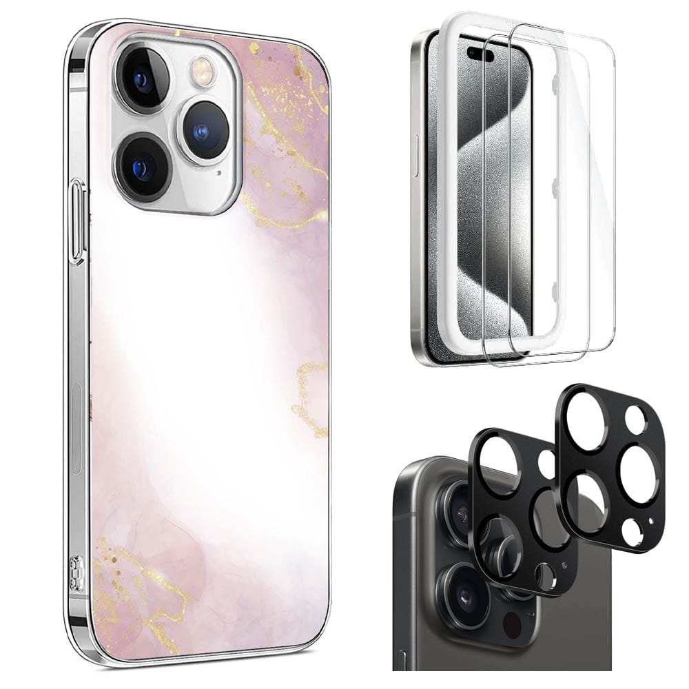 Inspire Series Pink Marble Case with Screen and Camera Protector - iPhone 15 Pro Max