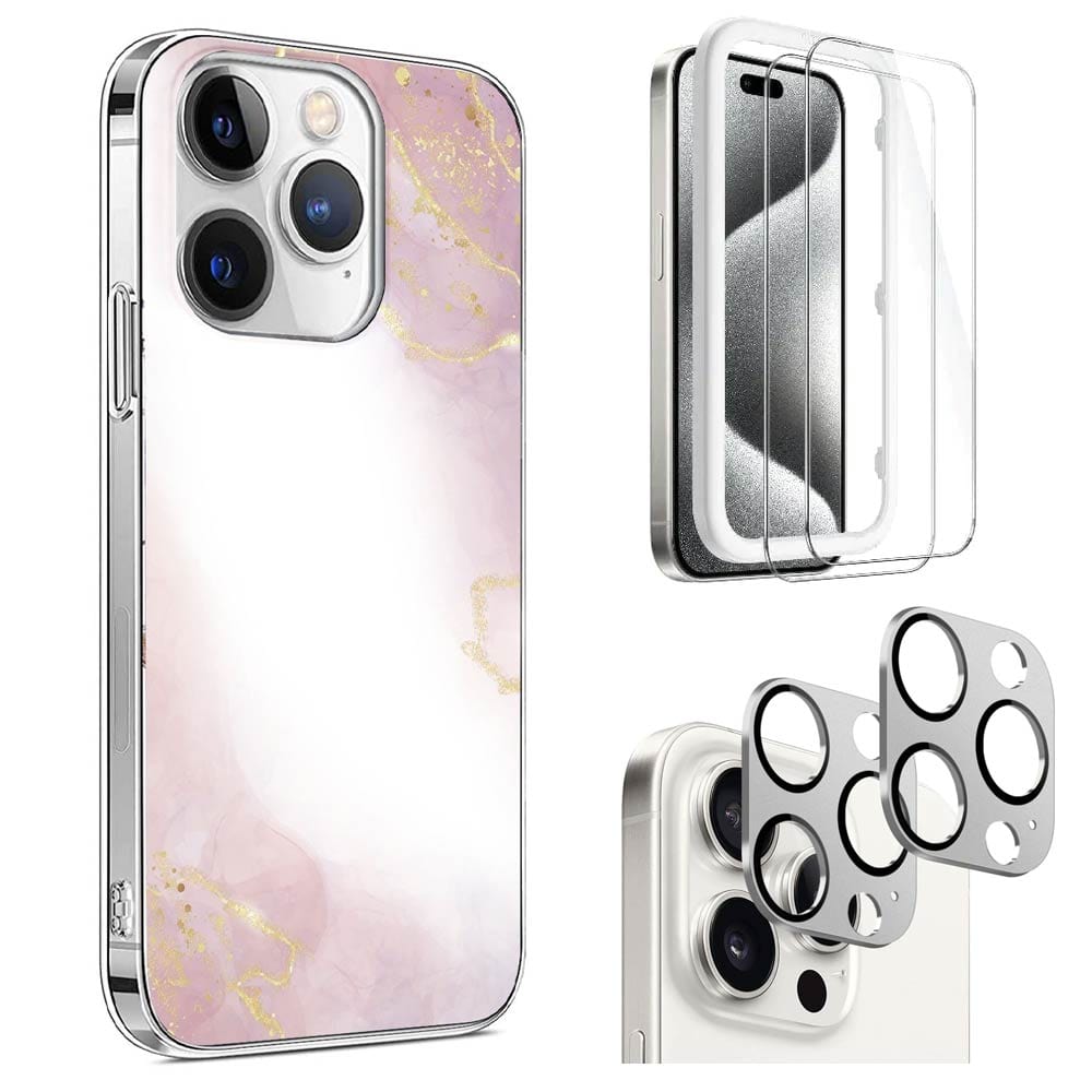 Inspire Series Pink Marble Case with Screen and Camera Protector - iPhone 15 Pro Max
