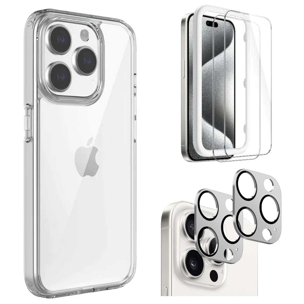 Venture Series Hard Shell Clear Case with Screen and Camera Protector - iPhone 15 Pro Max