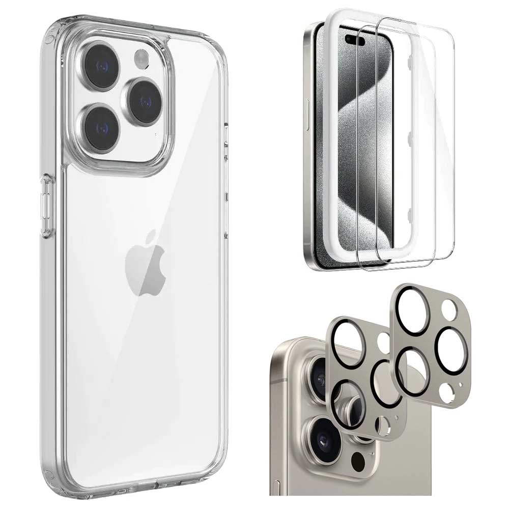 Venture Series Hard Shell Clear Case with Screen and Camera Protector - iPhone 15 Pro Max