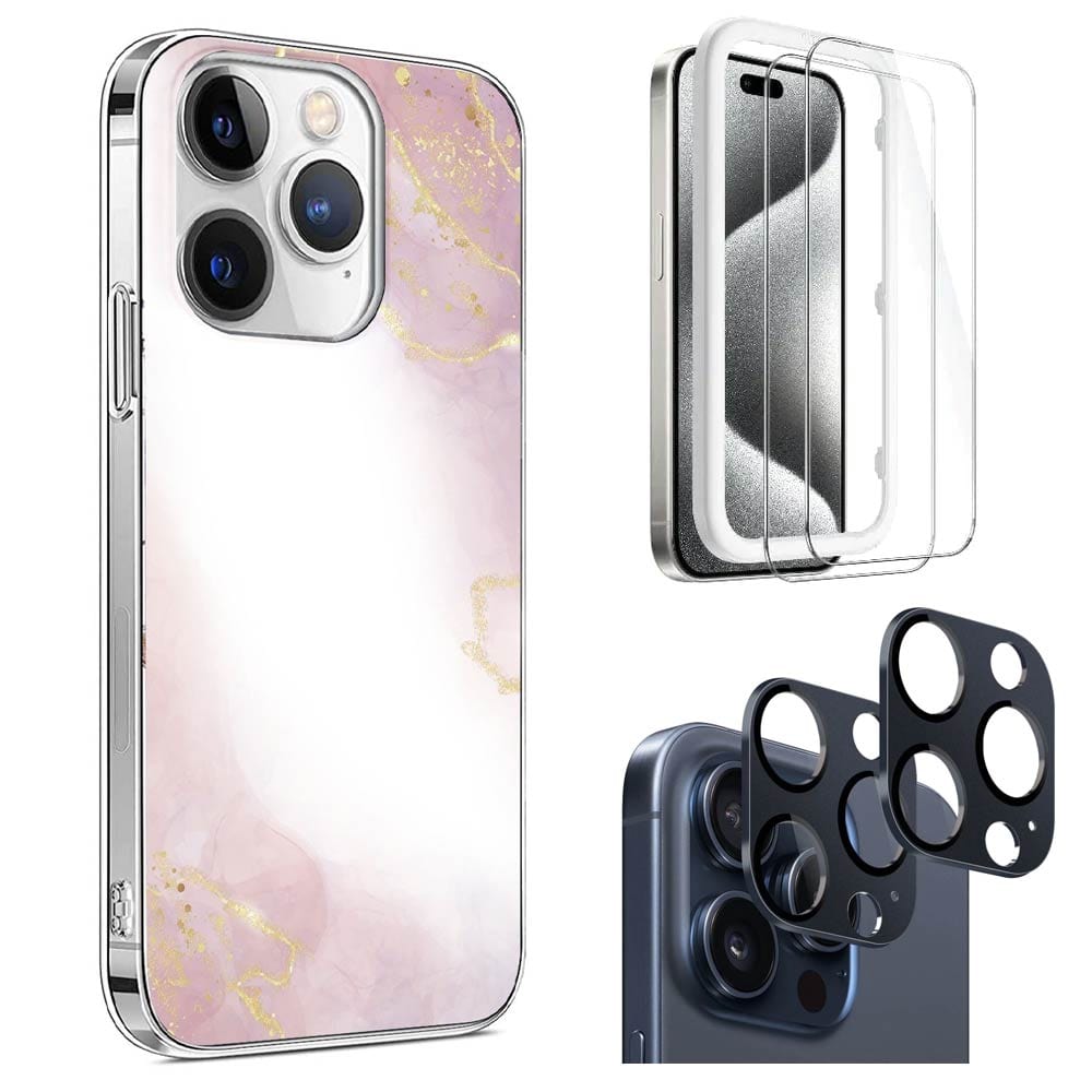 Inspire Series Pink Marble Case with Screen and Camera Protector - iPhone 15 Pro Max