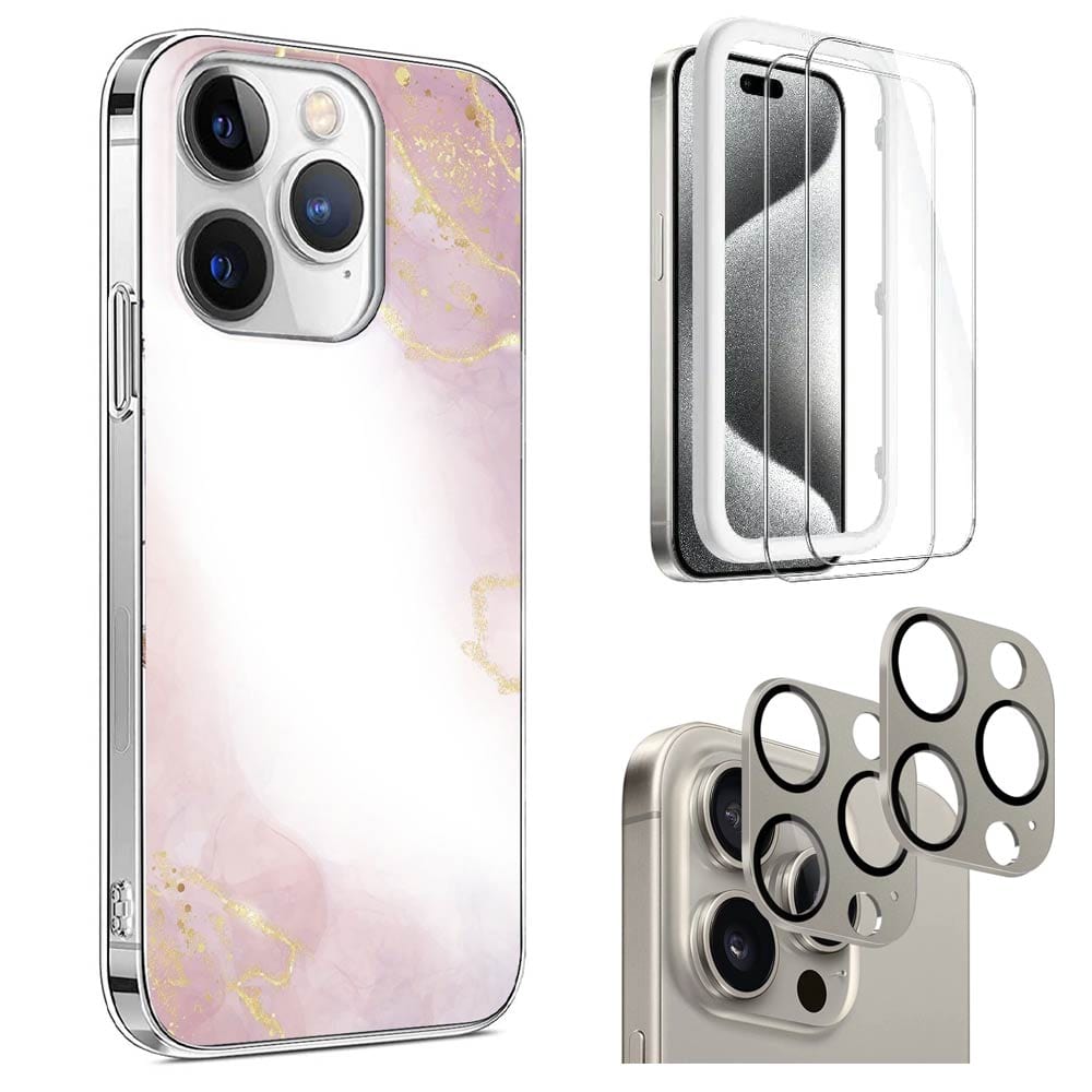 Inspire Series Pink Marble Case with Screen and Camera Protector - iPhone 15 Pro Max