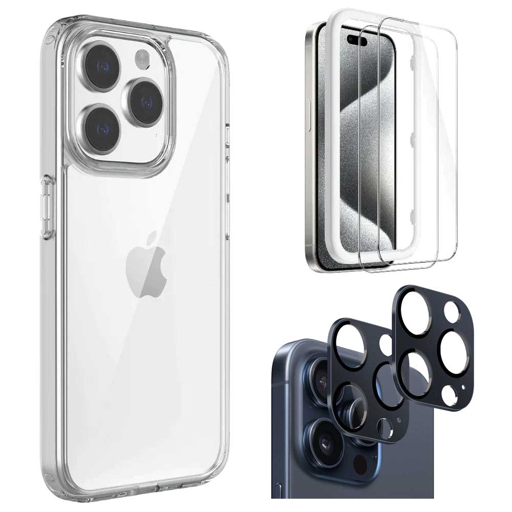 Venture Series Hard Shell Clear Case with Screen and Camera Protector - iPhone 15 Pro Max