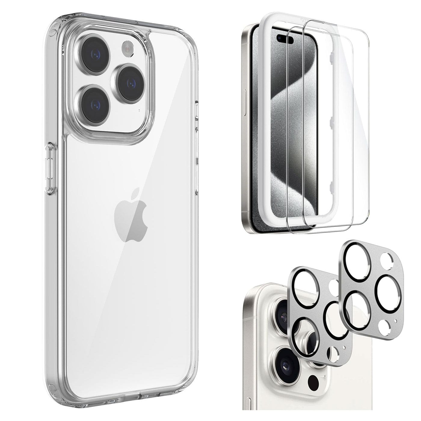 Venture Series Hard Shell Case Clear with Screen and Camera Protector - iPhone 15 Pro