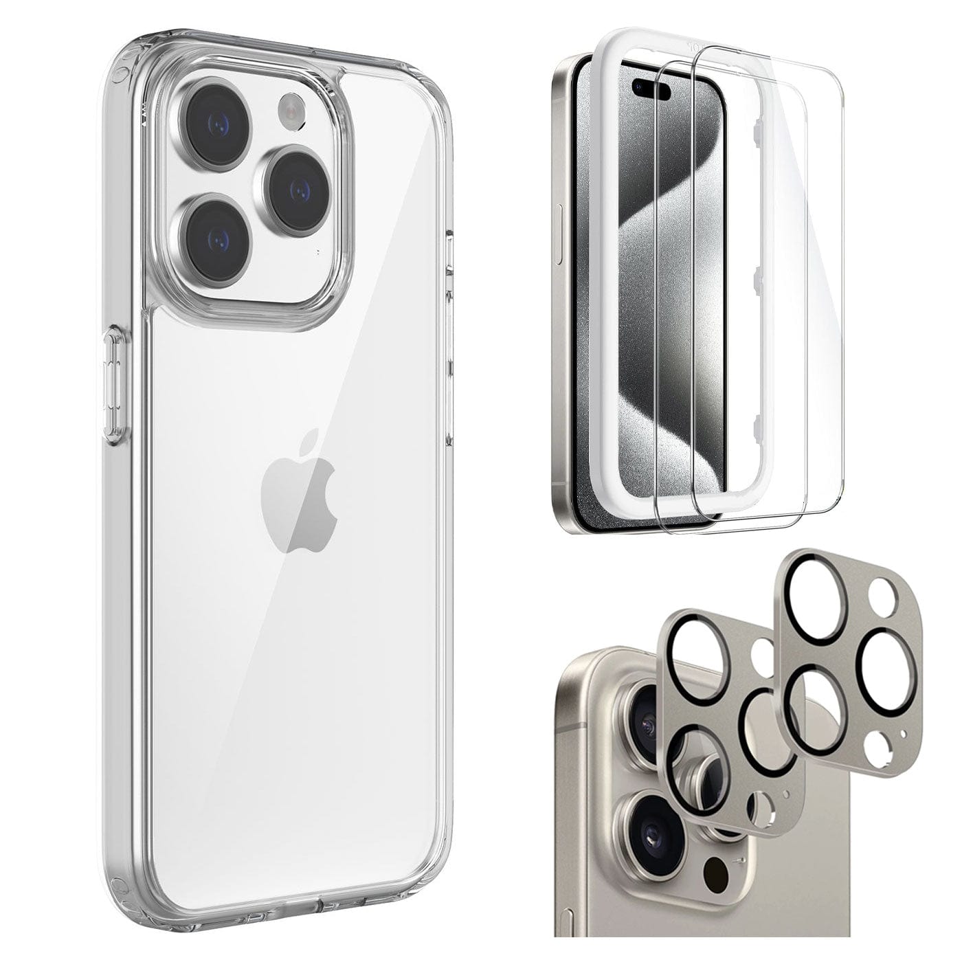 Venture Series Hard Shell Case Clear with Screen and Camera Protector - iPhone 15 Pro