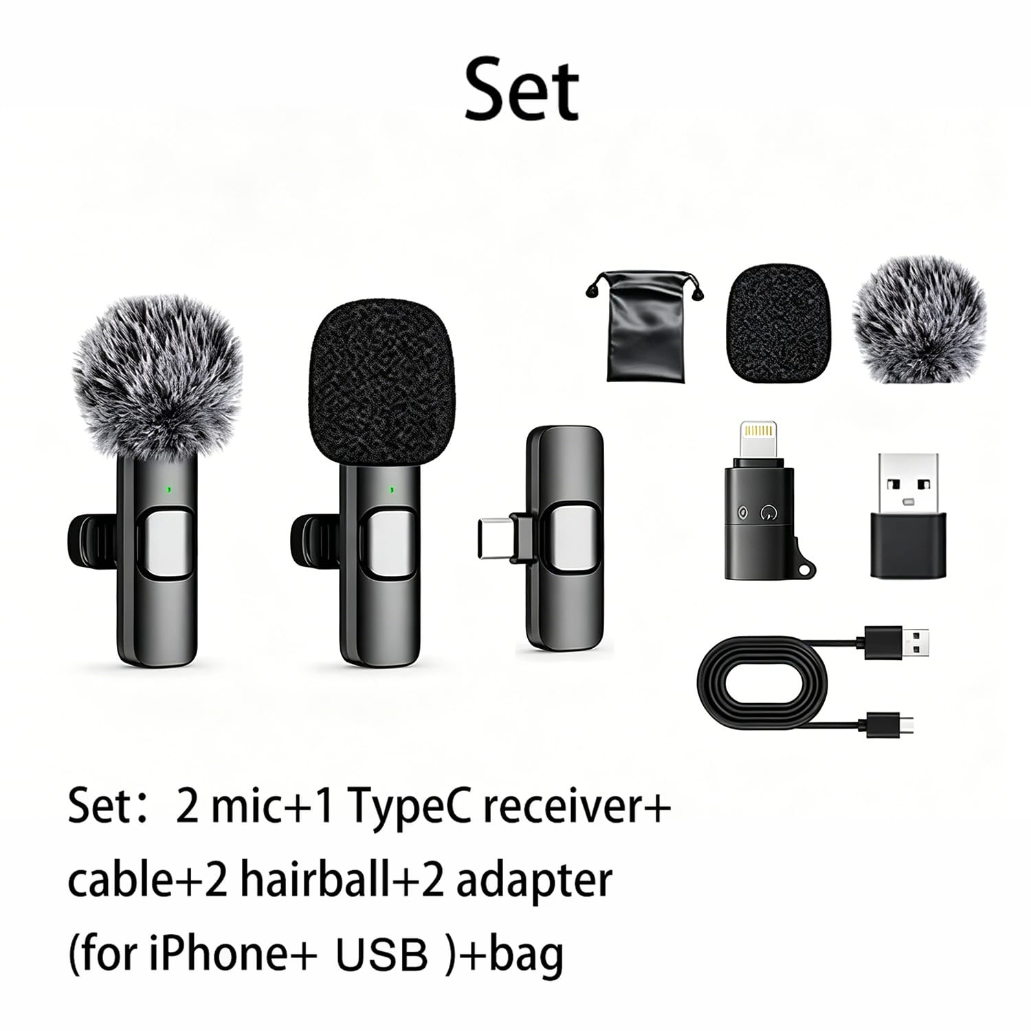 Dual Wireless Lavalier Microphone Set - 2 Clip-On Mics with Noise Reduction