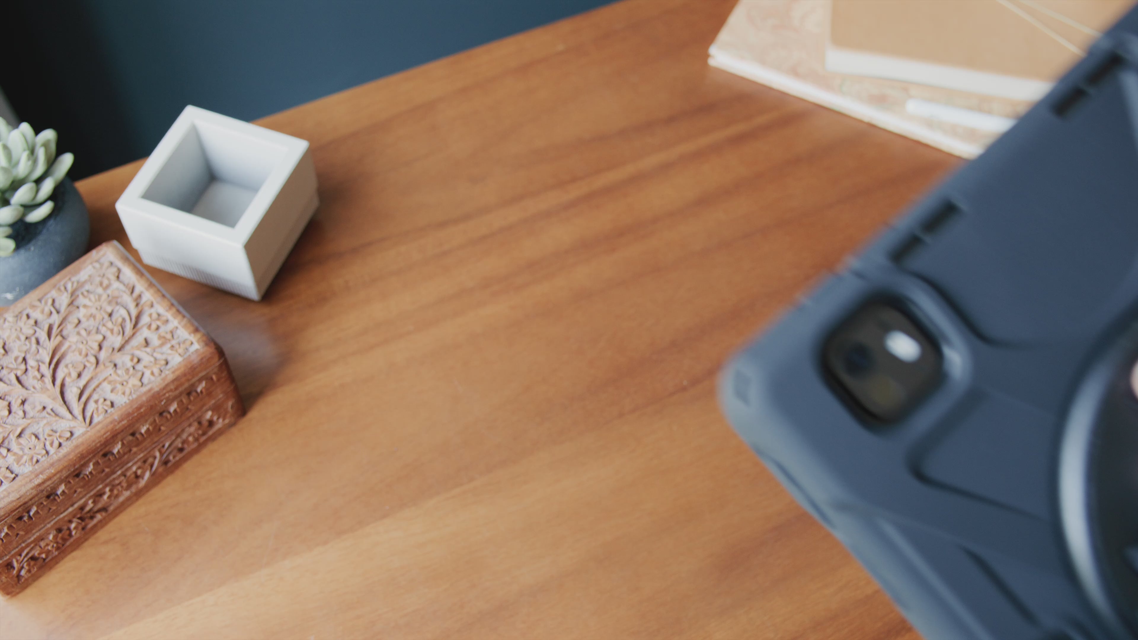 Close-up of rugged smartphone case with reinforced bumper design.