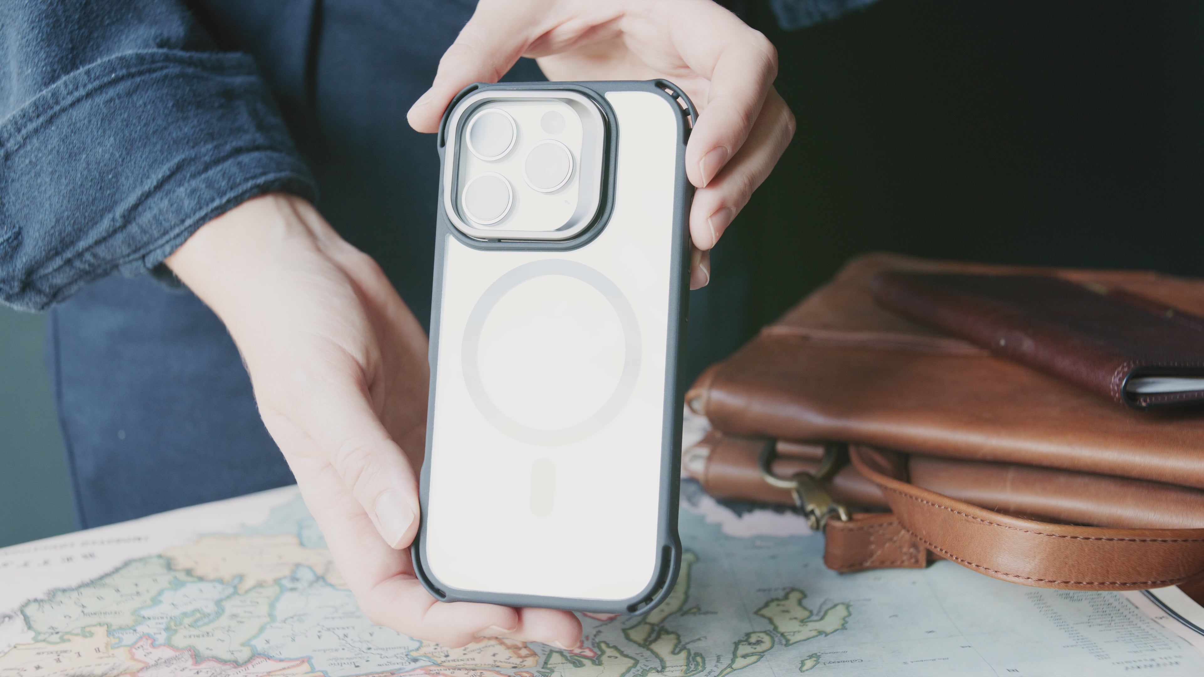 Slim shockproof design with textured grip and reinforced bumper.