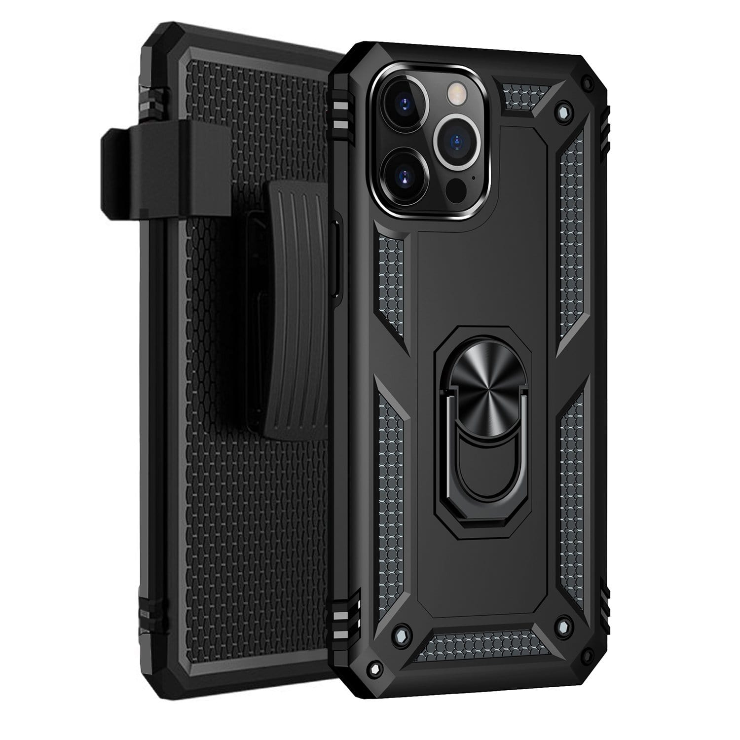 Black Apple iPhone 13 Pro Max Case - Kickstand Series with Belt Clip