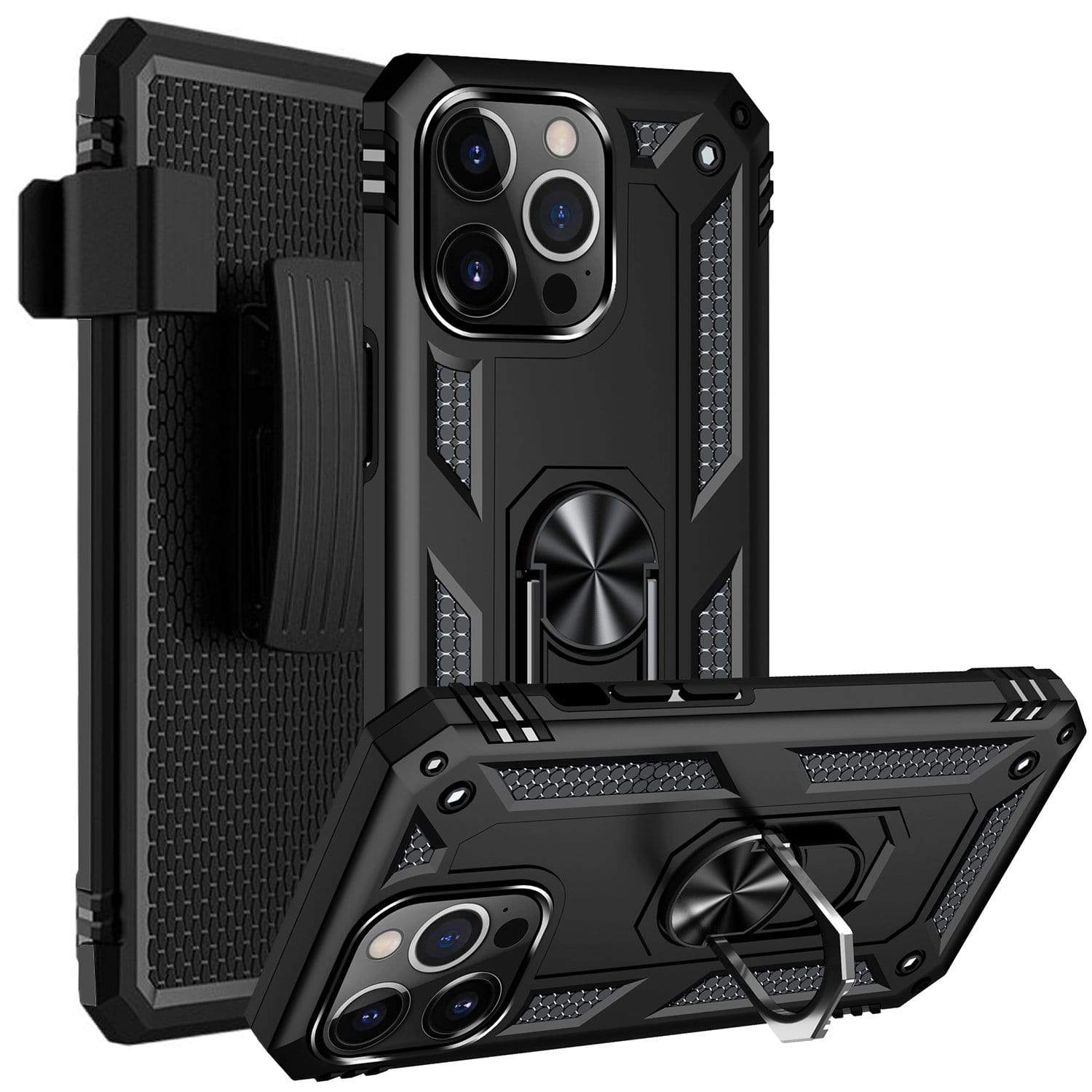 Black Apple iPhone 13 Pro Case - Kickstand Series with Belt Clip