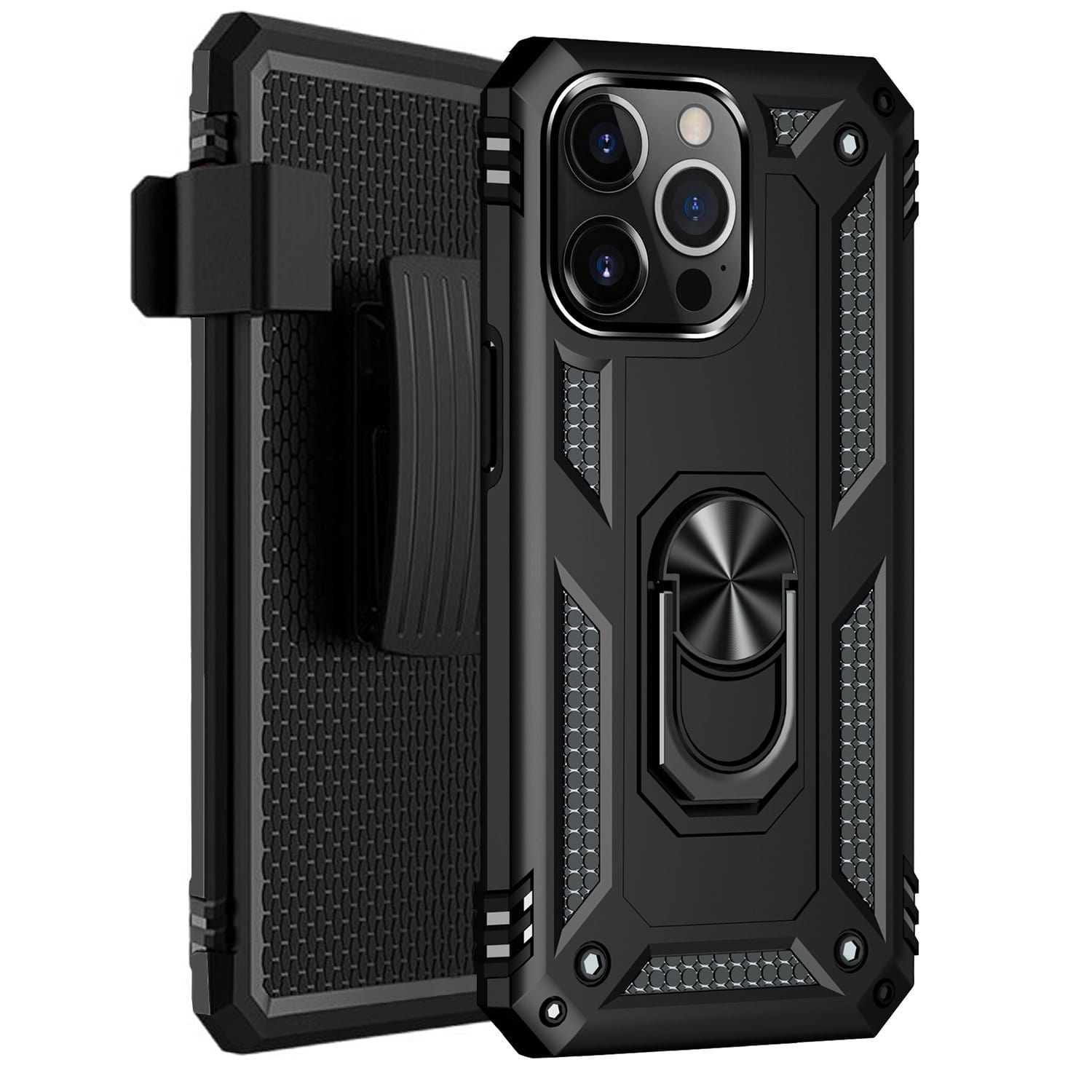 Black Apple iPhone 13 Pro Case - Kickstand Series with Belt Clip