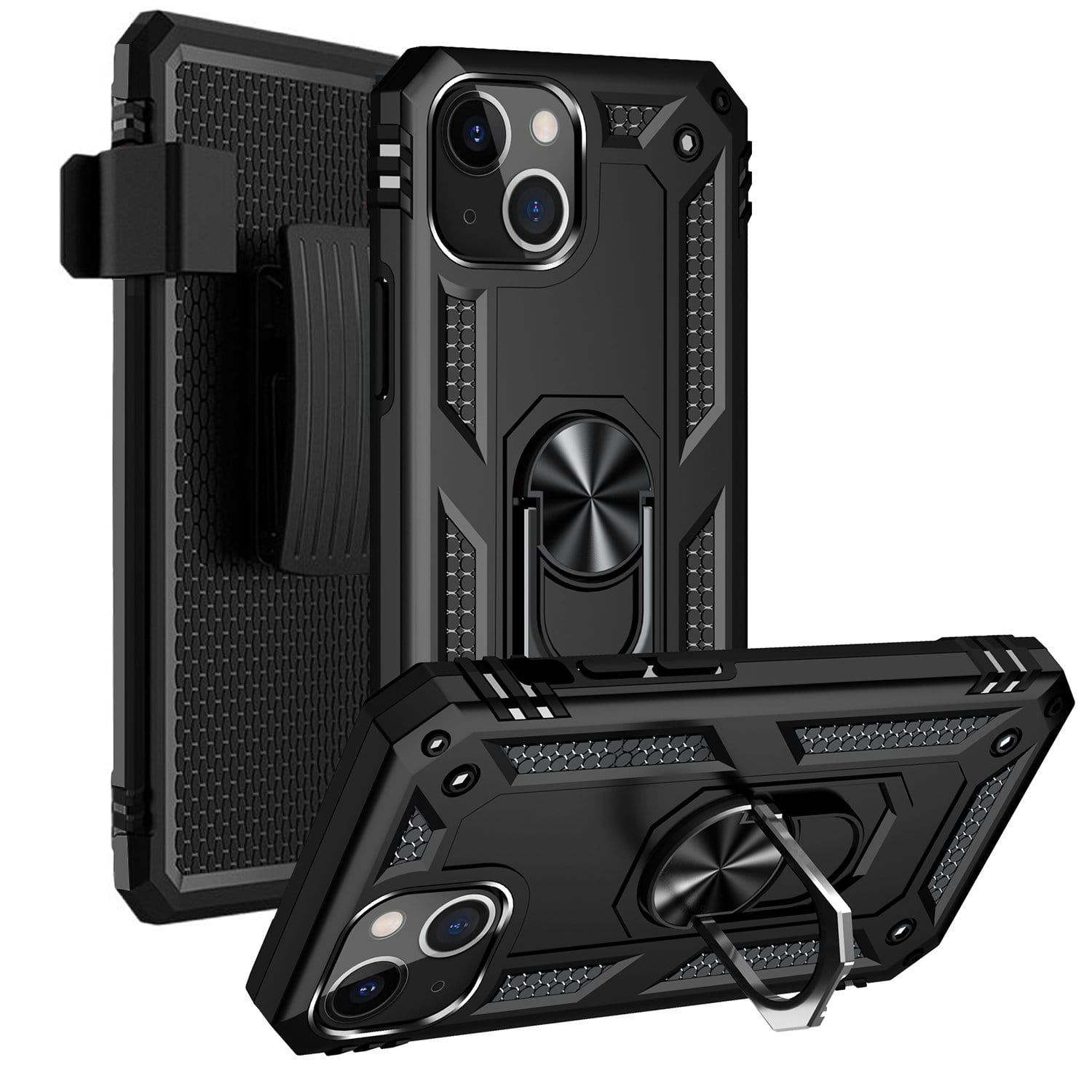 Black Apple iPhone 13 Mini Case - Kickstand Series with Belt Clip