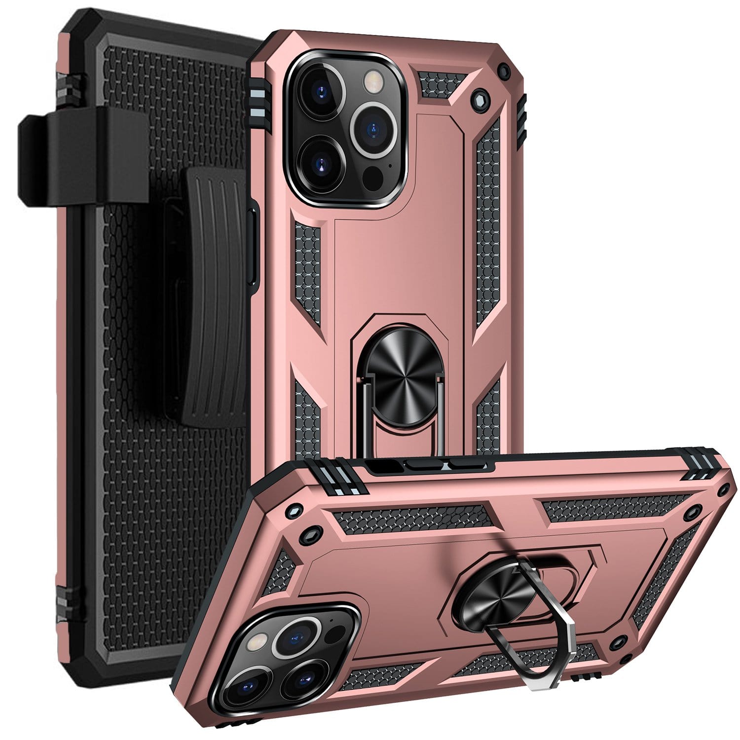 Rose Gold Apple iPhone 13 Pro Max Case - Kickstand Series with Belt Cl