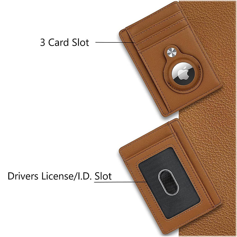 Slim Genuine Leather Wallet Case for Apple AirTag - Brown