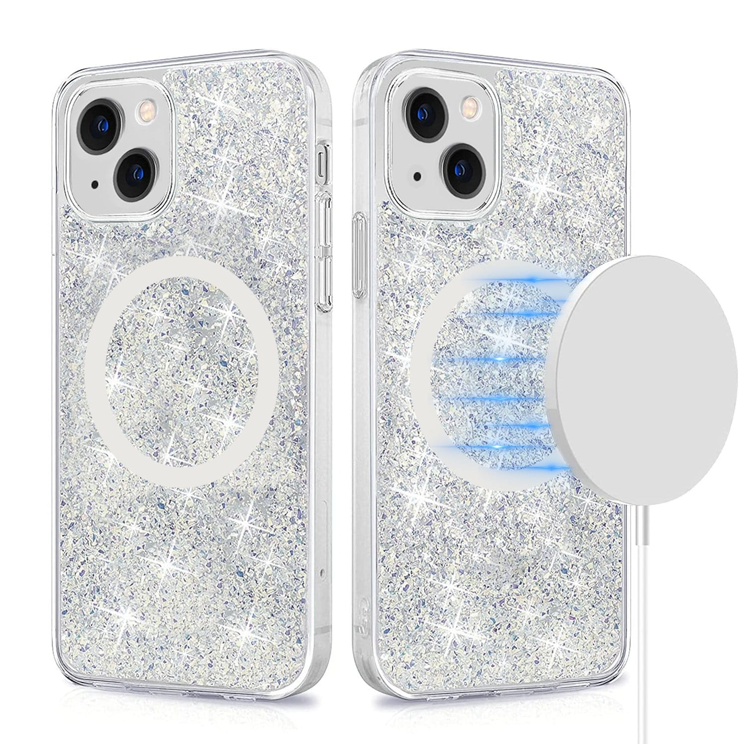 Sparkle Case with MagSafe for iPhone 13 & iPhone 14 - Clear, Silver