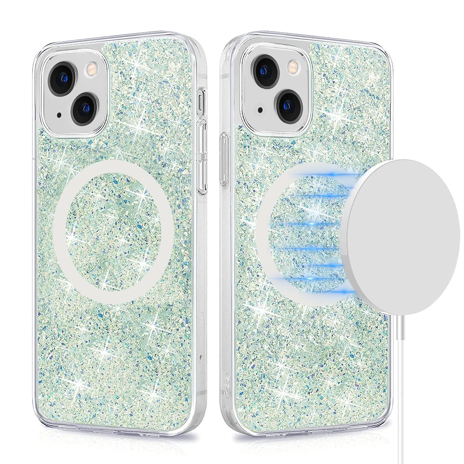 Sparkle Case with MagSafe for iPhone 13 & iPhone 14 - Clear, Teal, Green