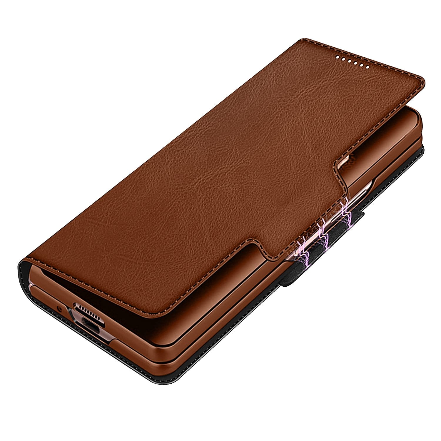 Brown Leather Folio Wallet Case - Samsung Galaxy Z Fold3 and Fold3 5G