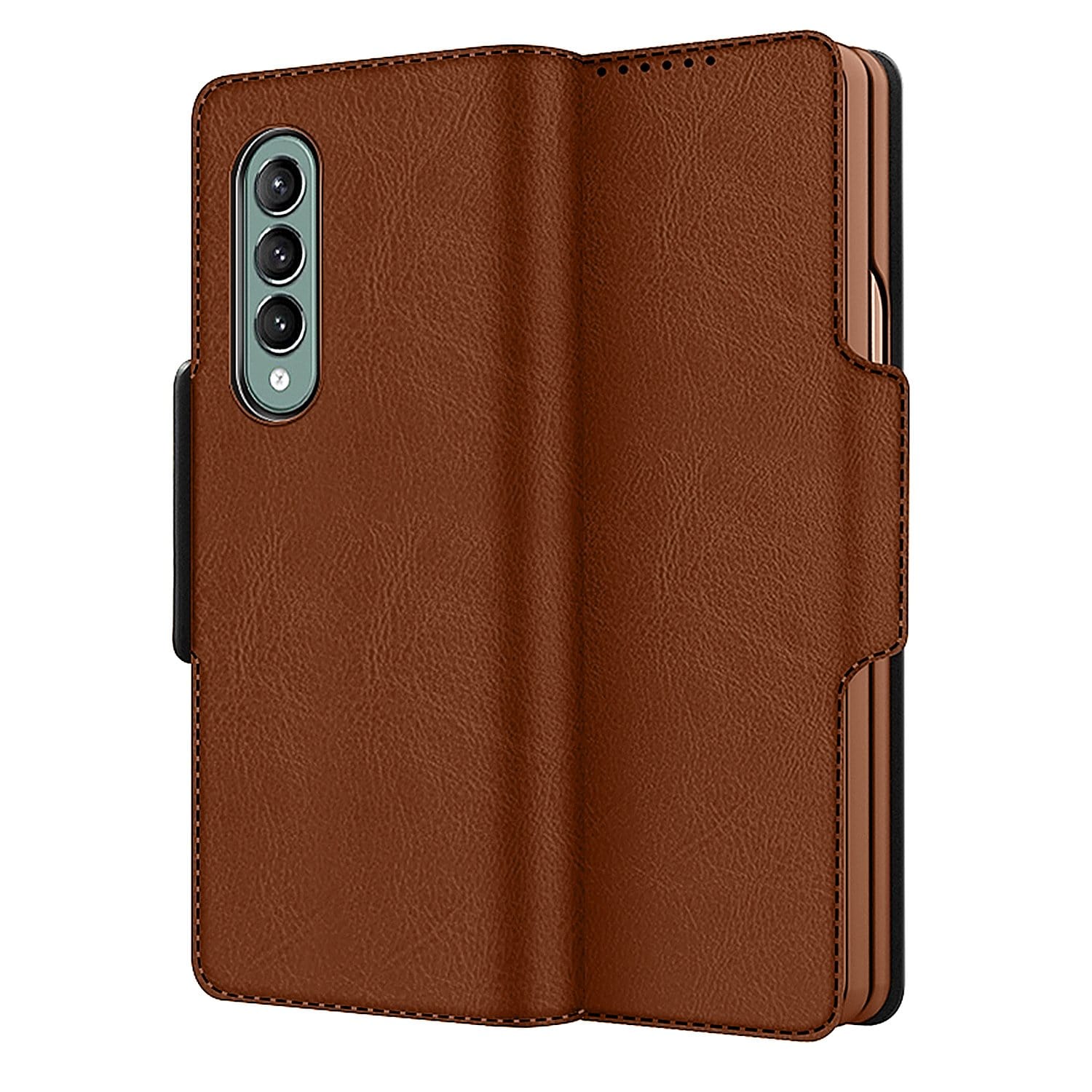 Leather Folio Wallet Case for Samsung Galaxy Z Fold 3 5G (Fold3) - Brown