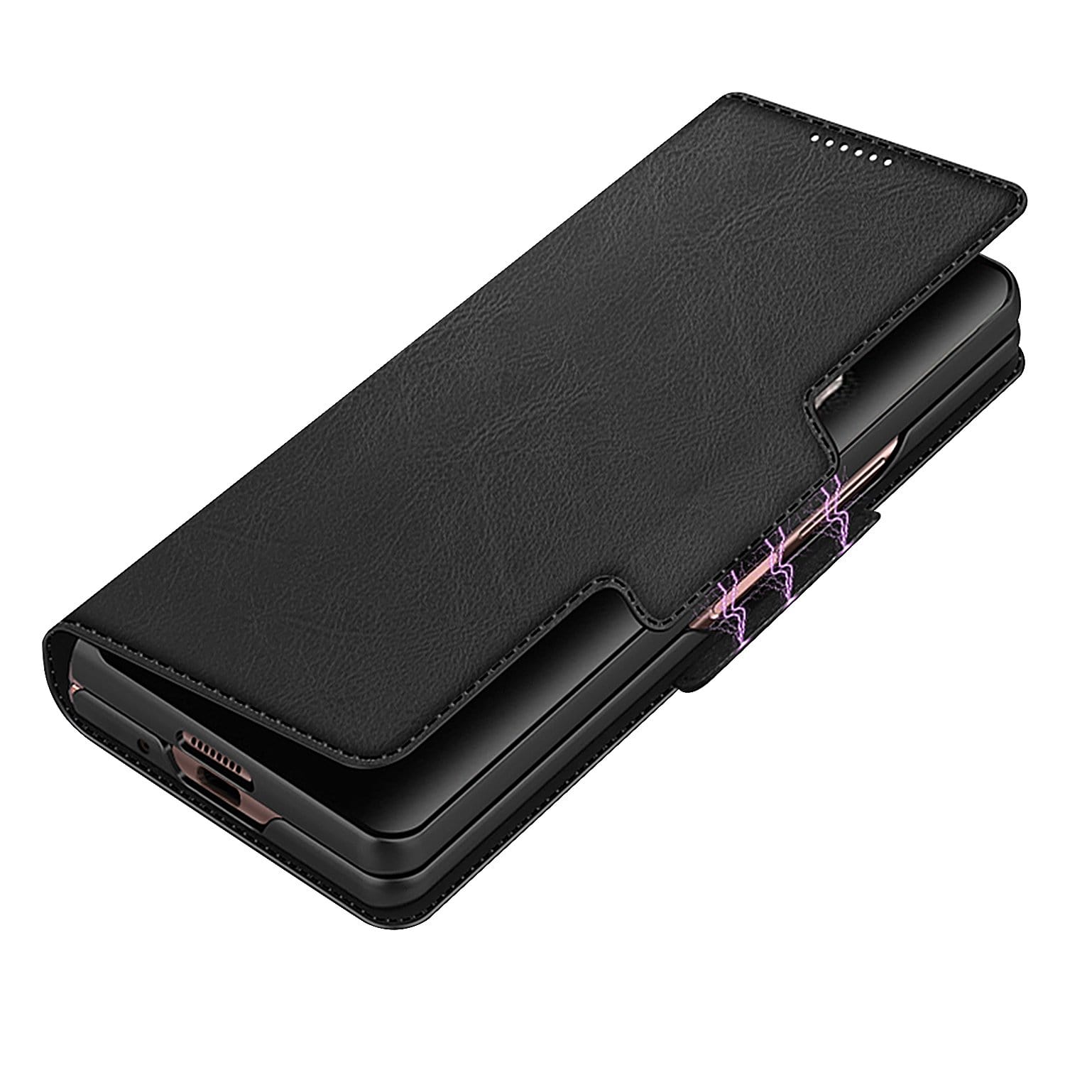Black Leather Folio Wallet Case - Samsung Galaxy Z Fold3 and Fold3 5G
