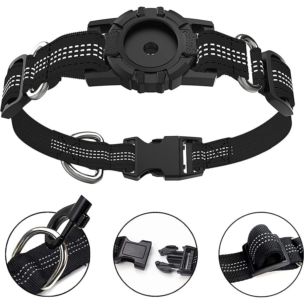 Adjustable Black Nylon Collar Case for Large Dogs - Apple AirTag