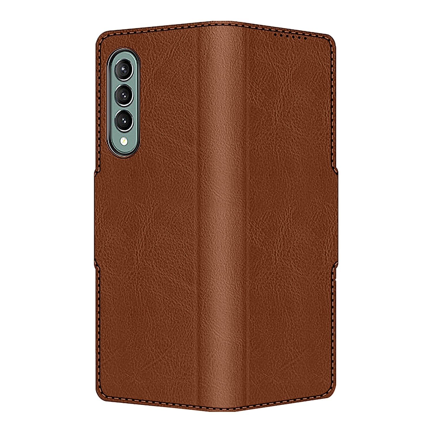 Brown Leather Folio Wallet Case - Samsung Galaxy Z Fold3 and Fold3 5G