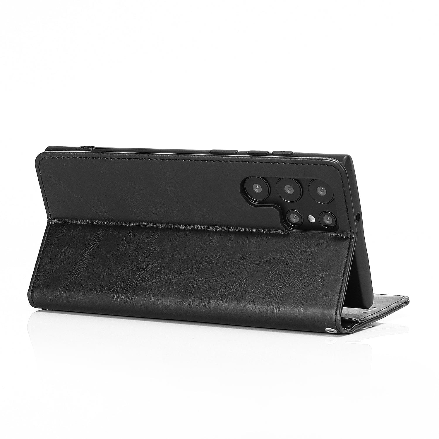 Folio Black Leather Wallet Case - Samsung Galaxy S22 Ultra