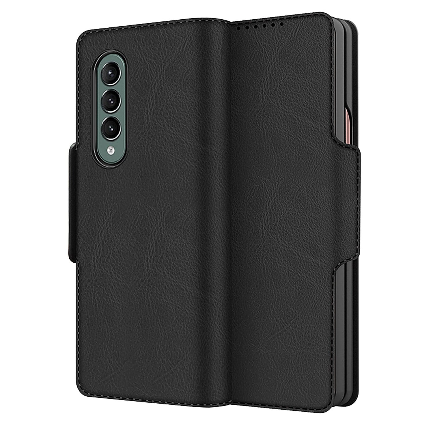 Black Leather Folio Wallet Case - Samsung Galaxy Z Fold3 and Fold3 5G