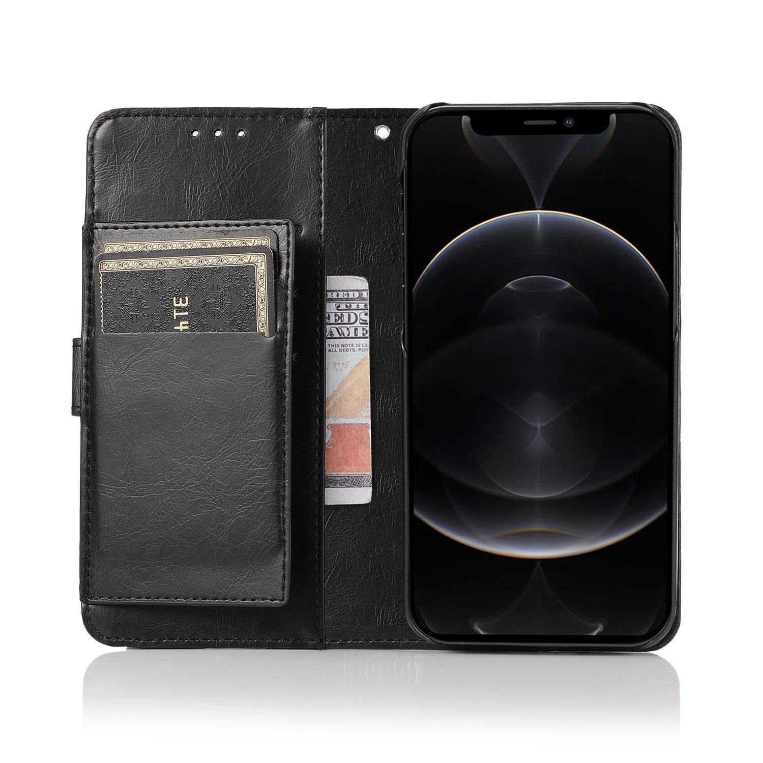 Black Apple iPhone 13 Pro Wallet Case - Leather Wallet Series