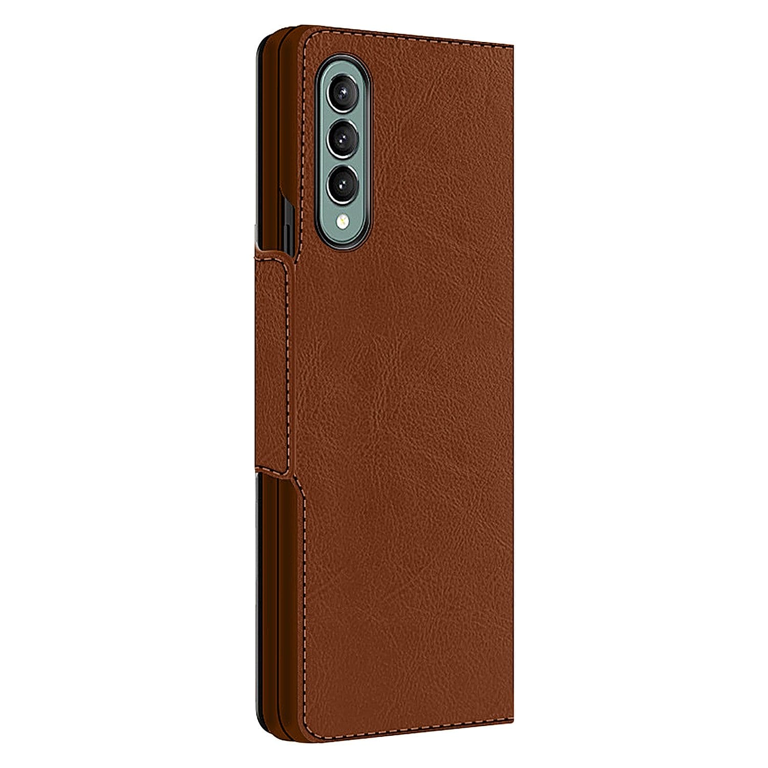 Brown Leather Folio Wallet Case - Samsung Galaxy Z Fold3 and Fold3 5G