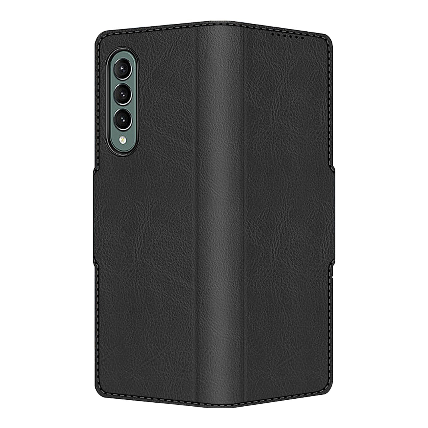 Black Leather Folio Wallet Case - Samsung Galaxy Z Fold3 and Fold3 5G