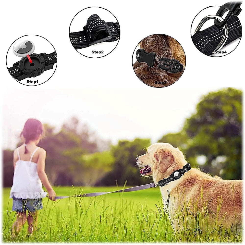 Adjustable Black Nylon Collar Case for Large Dogs - Apple AirTag