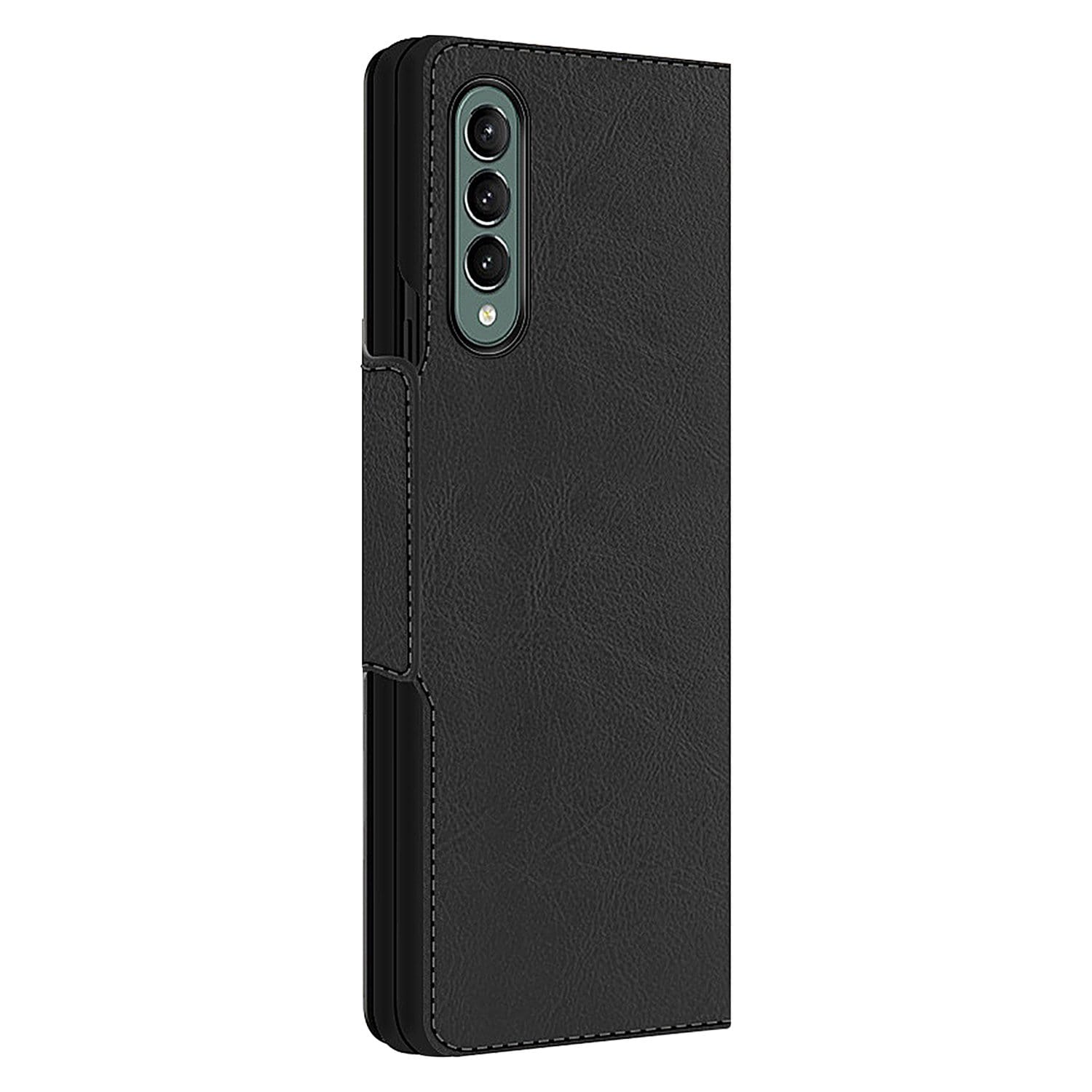 Black Leather Folio Wallet Case - Samsung Galaxy Z Fold3 and Fold3 5G