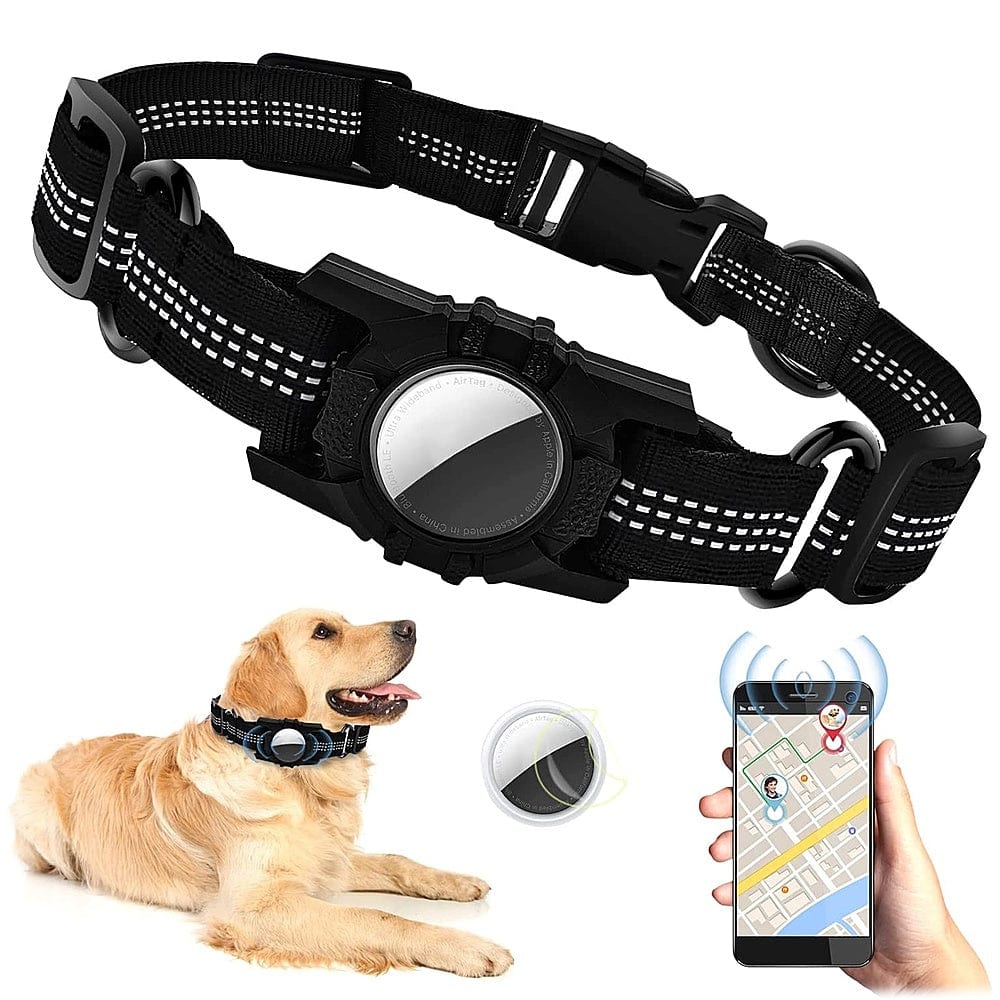 Adjustable Black Nylon Collar Case for Large Dogs - Apple AirTag